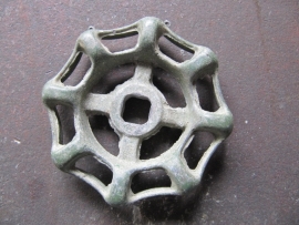 Old metal round green faucet handle