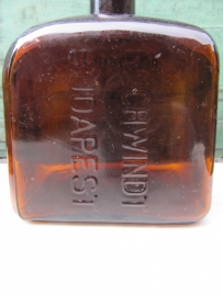 Set of 2 Old brown square bottle of liquer Gswindt Budapest