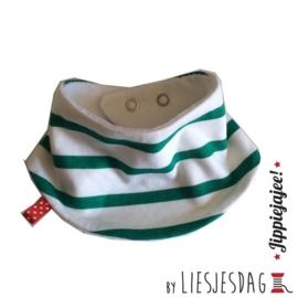 Slabber, bandana bib, zeverslab By Liesjesdag, streepjes groen