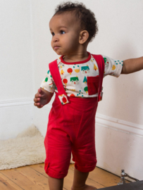 Broek met bretels Little Green Radicals, Pilar Box Red Bubble Bottoms 6-9mn