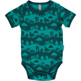 Romper Bodysuit SS Maxomorra, Landscape Turquoise Mono