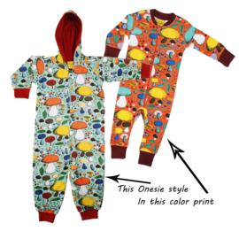 Onesie, Jumpsuit lined met hood Duns, Mushroom Forest dark orange 74-80