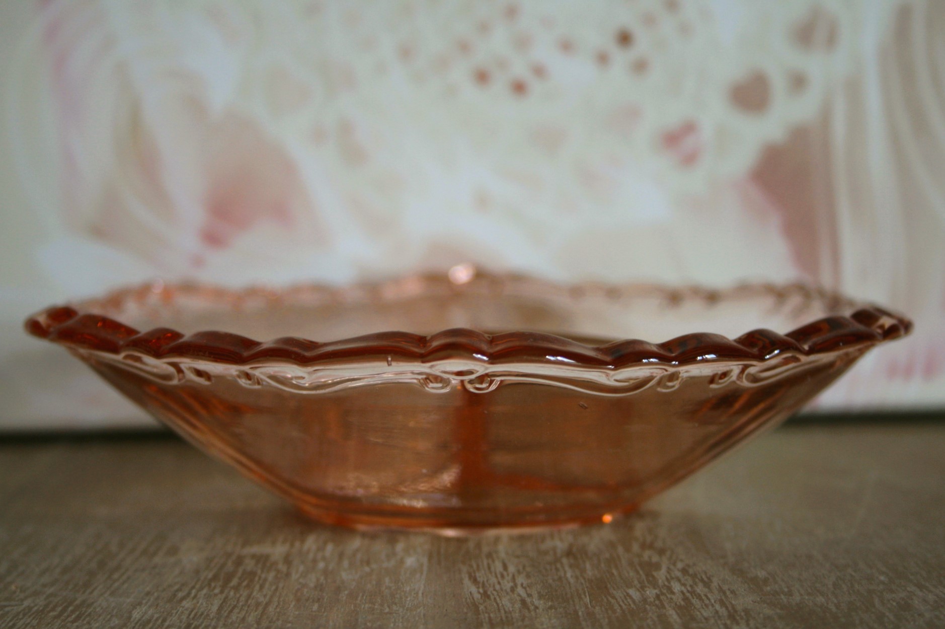 3-Vaksschaaltje - Krulrandje - Roze Glas