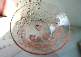 Schaaltje - Bladmotief - Roze Glas