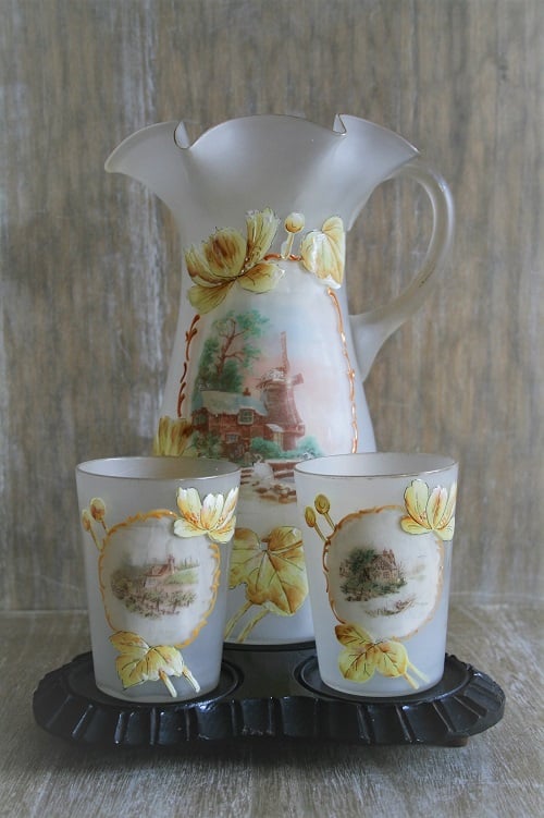 Prachtige antieke set van opaline glas