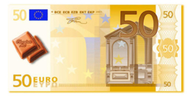 Euro bankbiljet 50 euro, chocolade