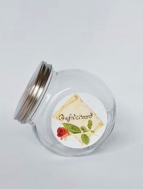 Snoeppot gevuld met 450 gram gemengde snoep met Gefeliciteerd /roos etiket