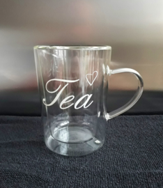 Theeglas dubbelwandig met tekst: tea