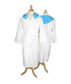 Badstof badjas met capuchon White \Aqua Blue