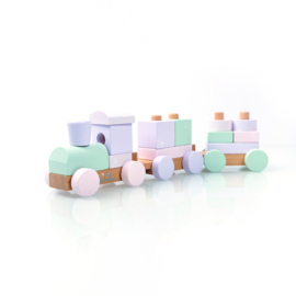 Houten Stapeltrein - Roze & Mint laser gegraveerd met naam