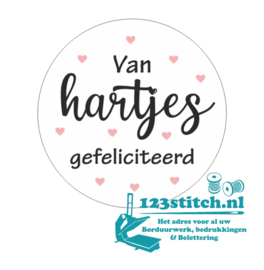 Sticker van Hartjes gefeliciteerd