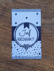 Kaartje met tekst ''Juf bedankt''