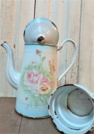 Emaille koffiepot met violen en rozen VERKOCHT