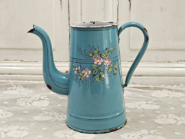 Zeegroene koffiepot met bloemen VERKOCHT