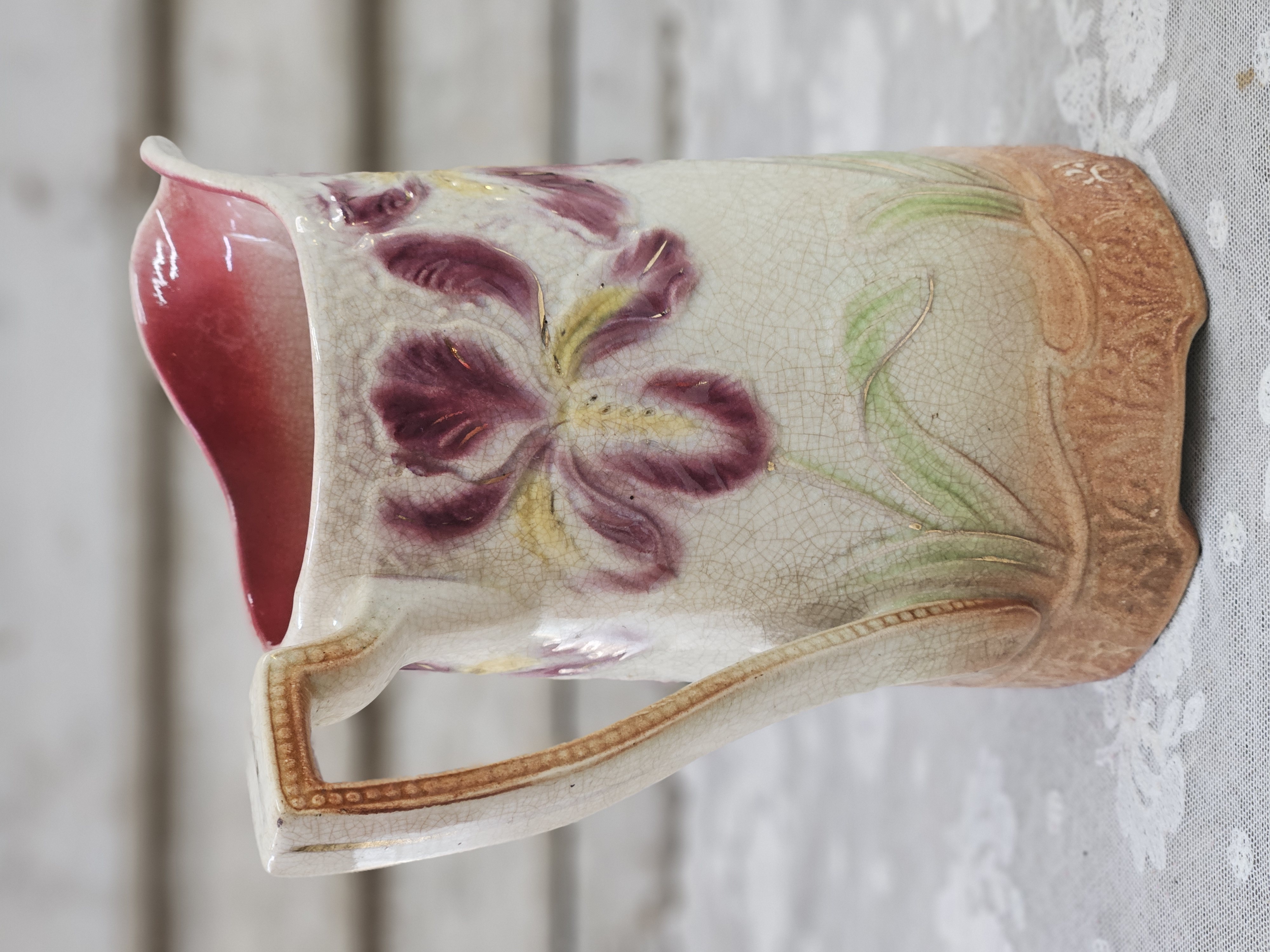 Barbotine kan met bloemen  VERKOCHT