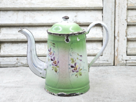 Groene koffiepot met viooltjes VERKOCHT