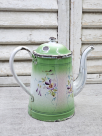 Groene koffiepot met viooltjes VERKOCHT
