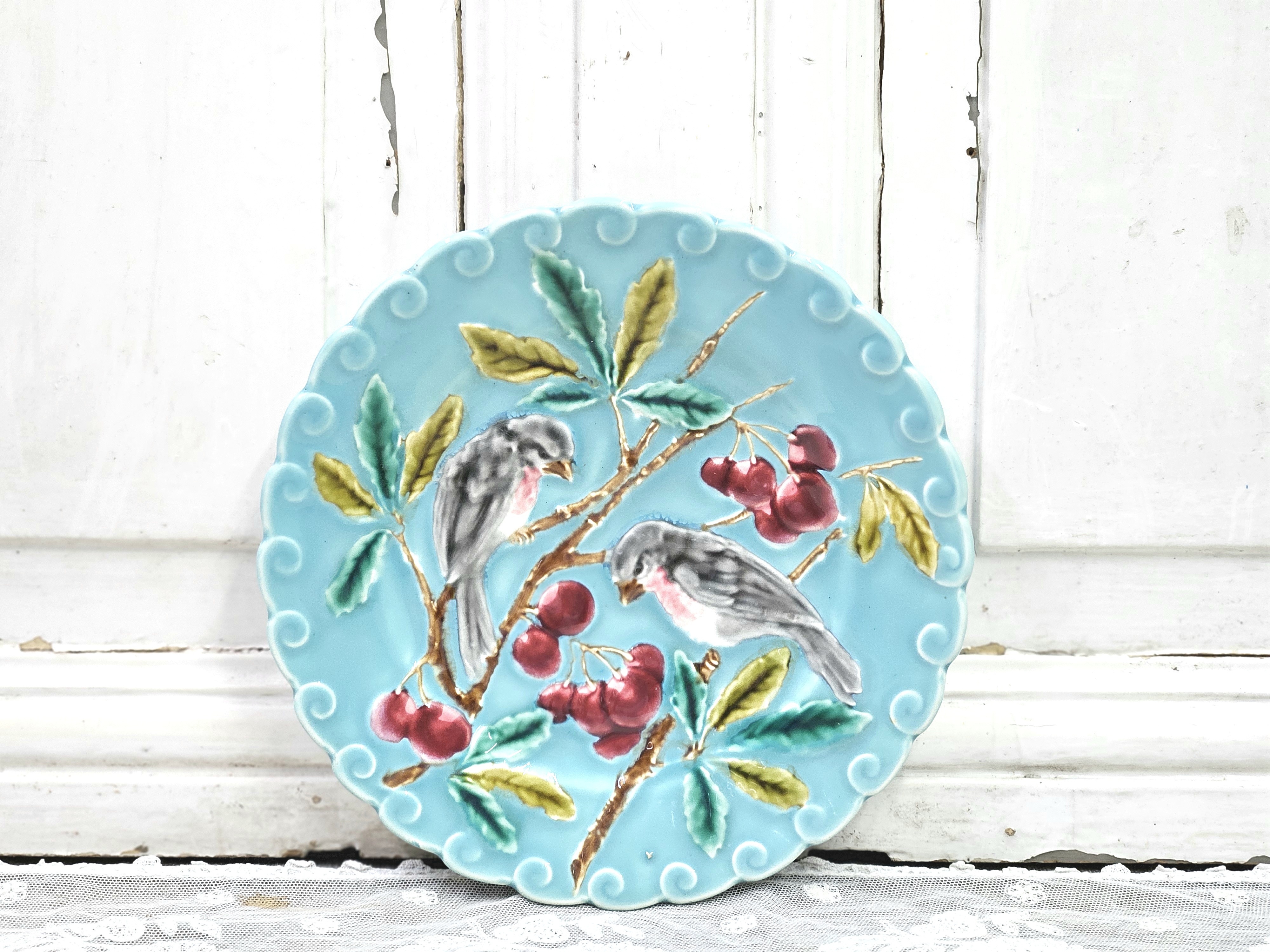 Barbotine bord vogeltjes & besjes VERKOCHT