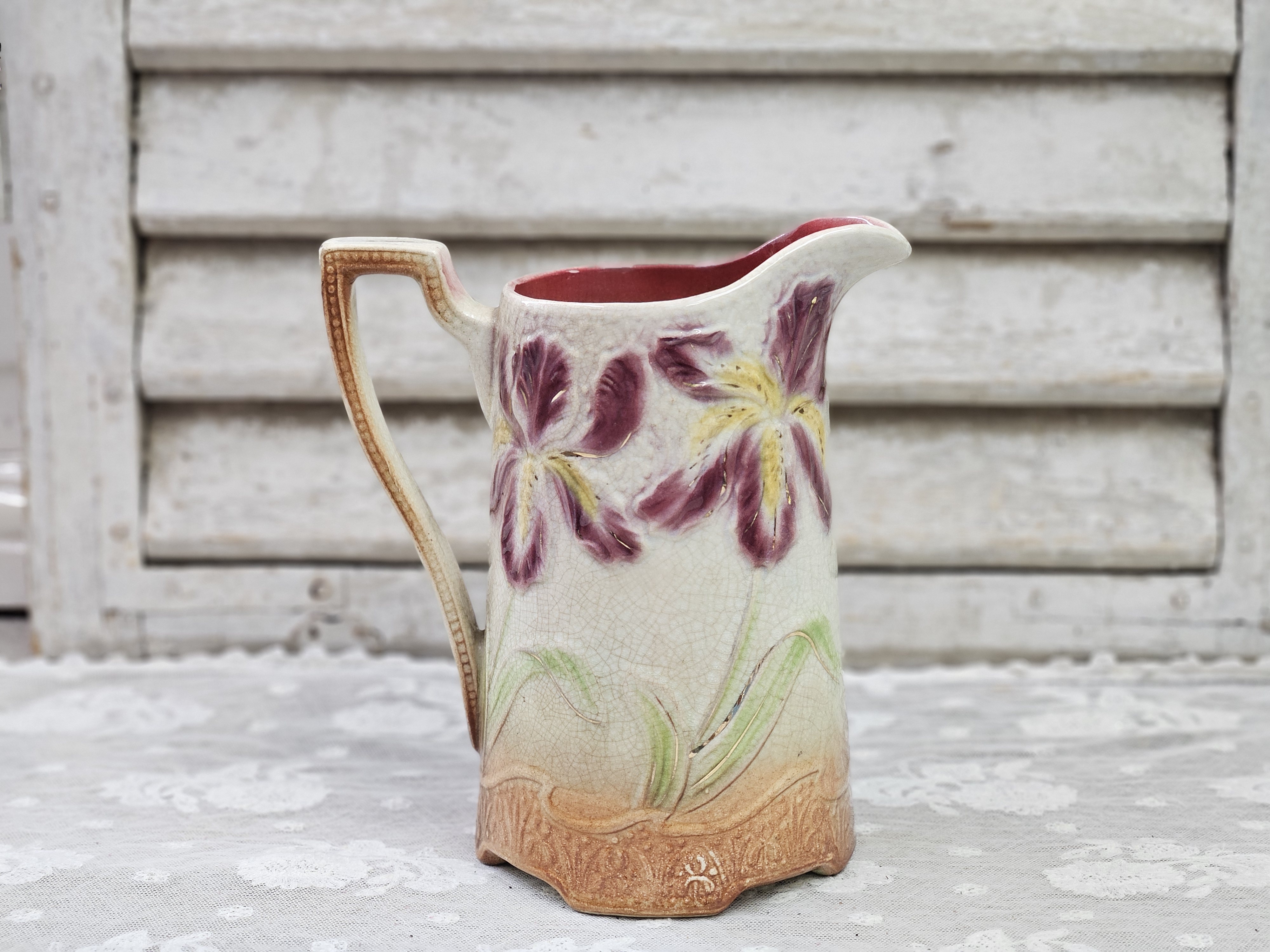Barbotine kan met bloemen  VERKOCHT