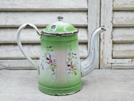 Groene koffiepot met viooltjes VERKOCHT