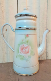 Emaille koffiepot met violen en rozen VERKOCHT