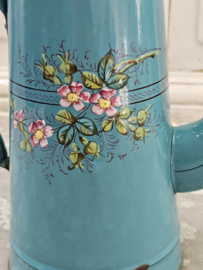 Zeegroene koffiepot met bloemen VERKOCHT
