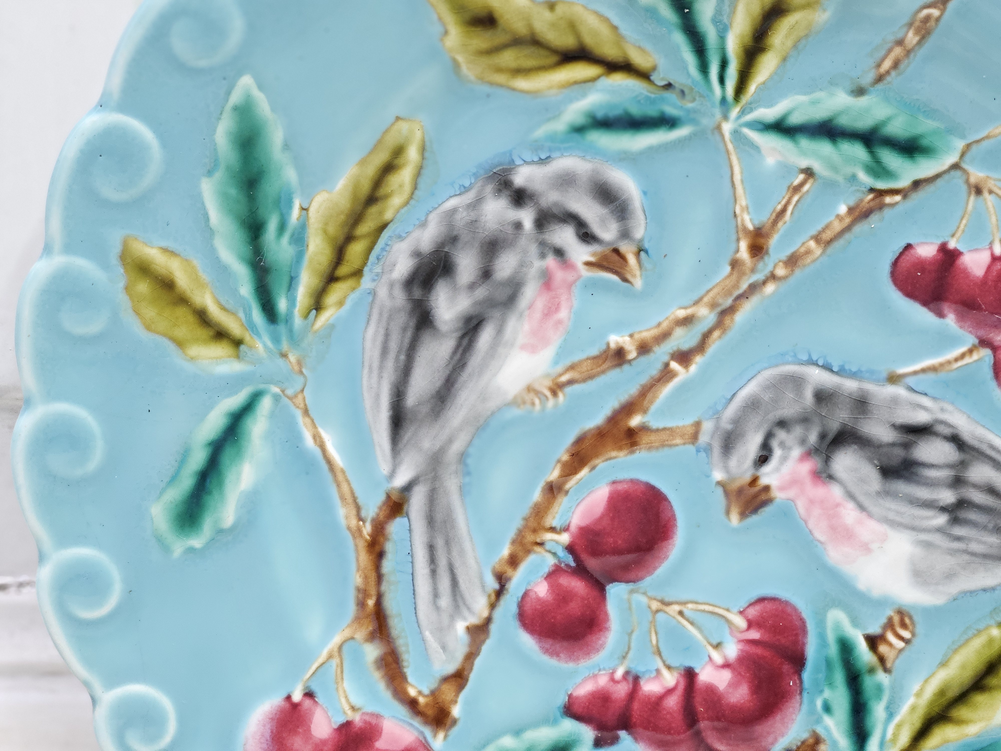 Barbotine bord vogeltjes & besjes VERKOCHT