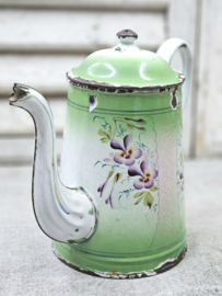 Groene koffiepot met viooltjes VERKOCHT
