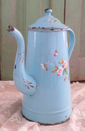 Emaille koffiepot met vlinder & bloemen VERKOCHT