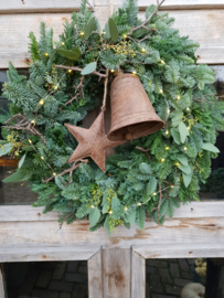 Luxe Kerstkrans met klok , ster en verlichting 45/50cm
