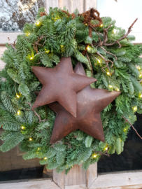 Luxe Kerstkrans met sterren & verlichting 45/50cm