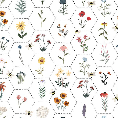 Eden – Hexie Floral White  Figo Fabrics