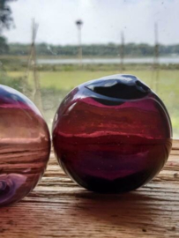 Oude Antiek Vintage Glazen Drijver Visnet Aubergine