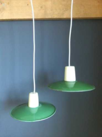 Oud Vintage Industrieel Emaille Hanglampje Strijkijzersnoer Groen