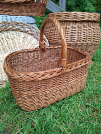 Oude Vintage Rieten Mand Hengselmand Plukmand