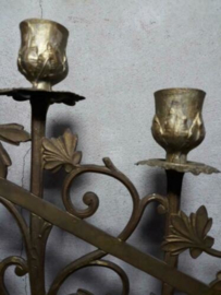 Oude Antieke Koperen Kandelaar met Bronzen Voet