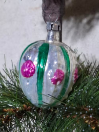 Oude Antiek Vintage Kerstbal 10147 Bloemetjes