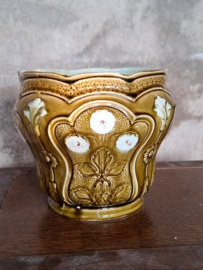Oude Antieke Art Deco Planter Bloempot Majolica Iris