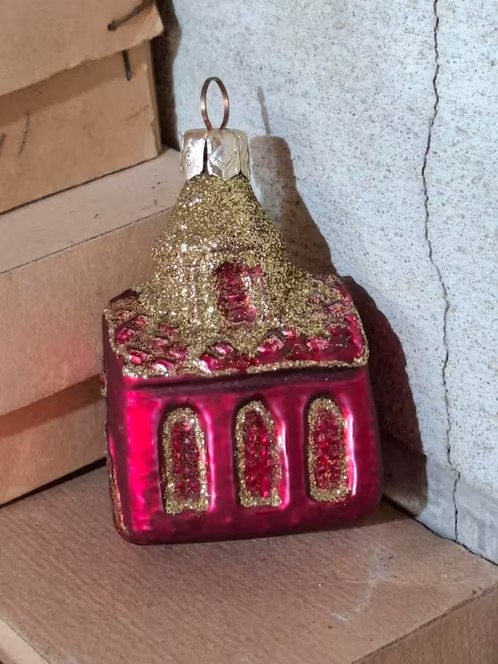 Oude Antiek Vintage Kerstbal 8965 Huisje Kerk