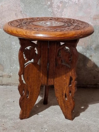 Oude Vintage Bijzettafel Piedestal Handgesneden Parelmoer Azie