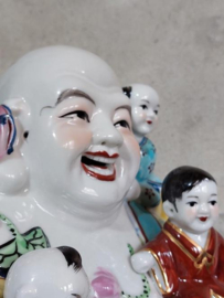Oude Antiek Chinees Porseleinen Happy Boeddha Family Rose