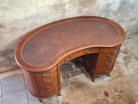 Antiek Victoriaans Ingelegd Mahonie Houten Bureau Niervormig