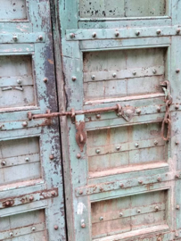 Oude Antieke Indiase Set Dubbele Deuren Poort Groen