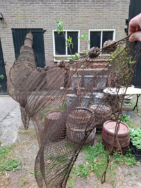 Oud Antiek Katoenen Fuik met Houten Hoepels
