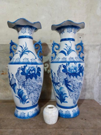 Oude Antieke Set Chinese Vazen Celedon Porselein Peacock