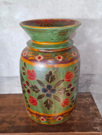 Oude Vintage Houten Indiase Waterkruik Handbeschilderd