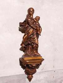 Oud Antiek Gipsen Mariabeeld Maria met Wand Console