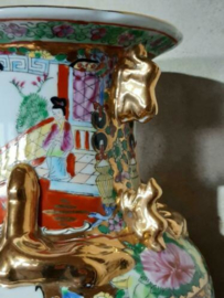 Oude Antiek Set Chinese Vazen Handbeschilderd