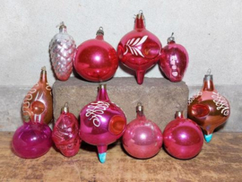 Oude Vintage Kerstballen 9317 Set  Roze