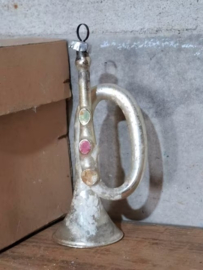 Oude Antieke Kerstbal 8197 Trompet Zilver